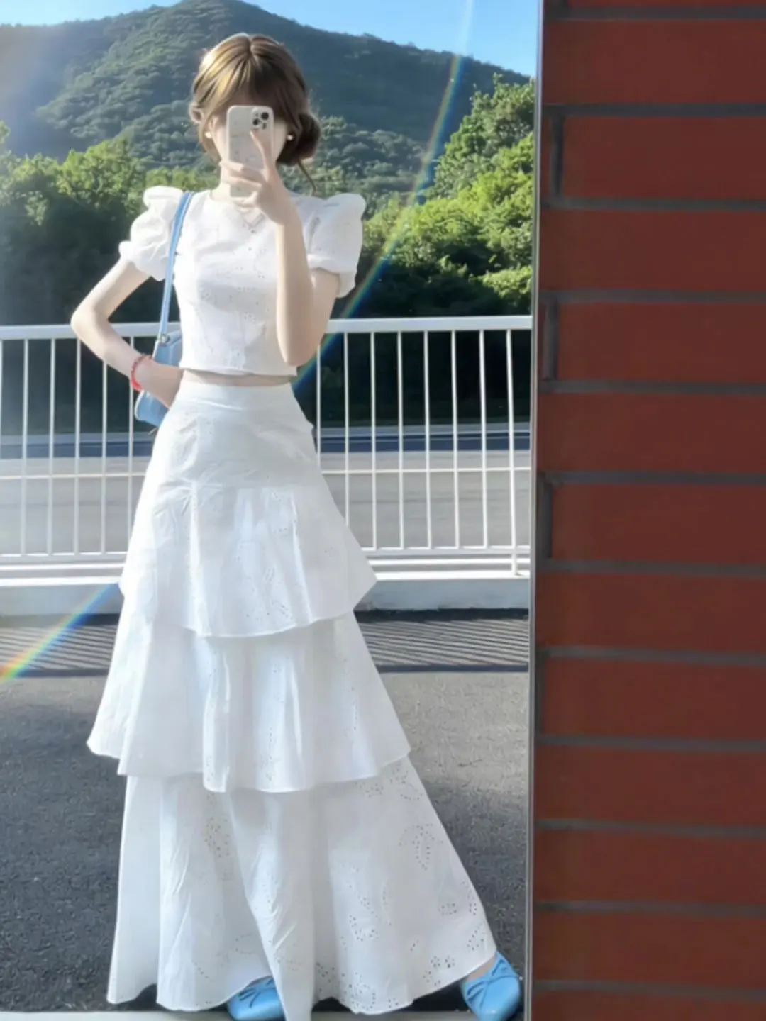 

Gentle Wind Beautiful Cake Skirt Two-Piece Set Summer Unique Lovely Small Set Comfortable Short Sleeve round Neck T-Shirt
