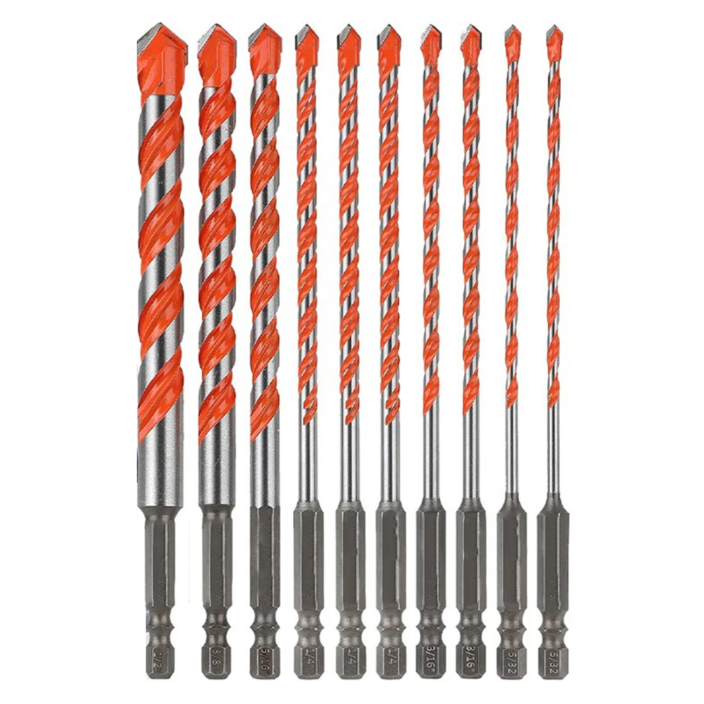 

10pcs Concrete Carbide Drill Bits 1/4'' Hex Shank Masonry Drill Bits Drilling For Glass Brick Tile Stainless Steel Plates