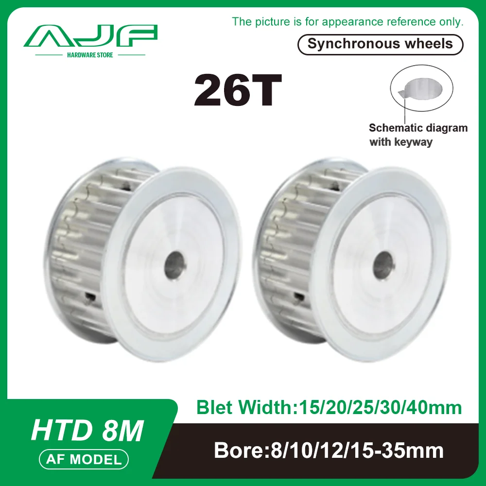 26Teeth HTD 8M Timing Pulley AF Type 8M 26T Synchronous Wheel for Belt Width 15/20/25/30/40mm Bore 8-35mm HTD Timing Belt Pulley