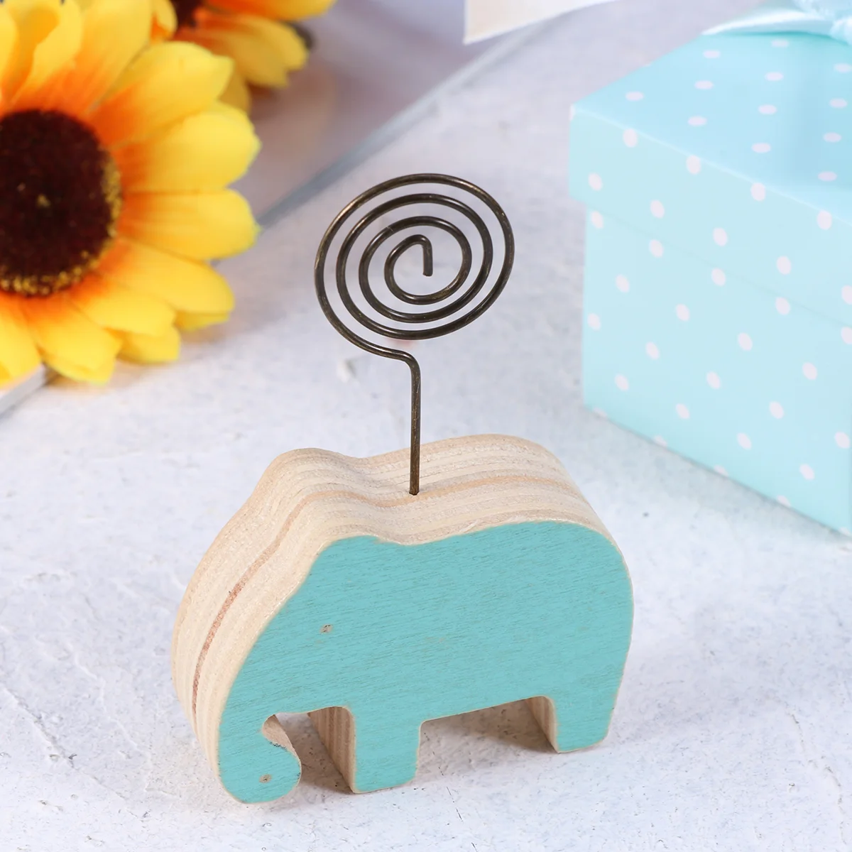 Office Decor Photo Stand Clip Desk Cartoon Animal Wood Beige Wooden Paper Holder