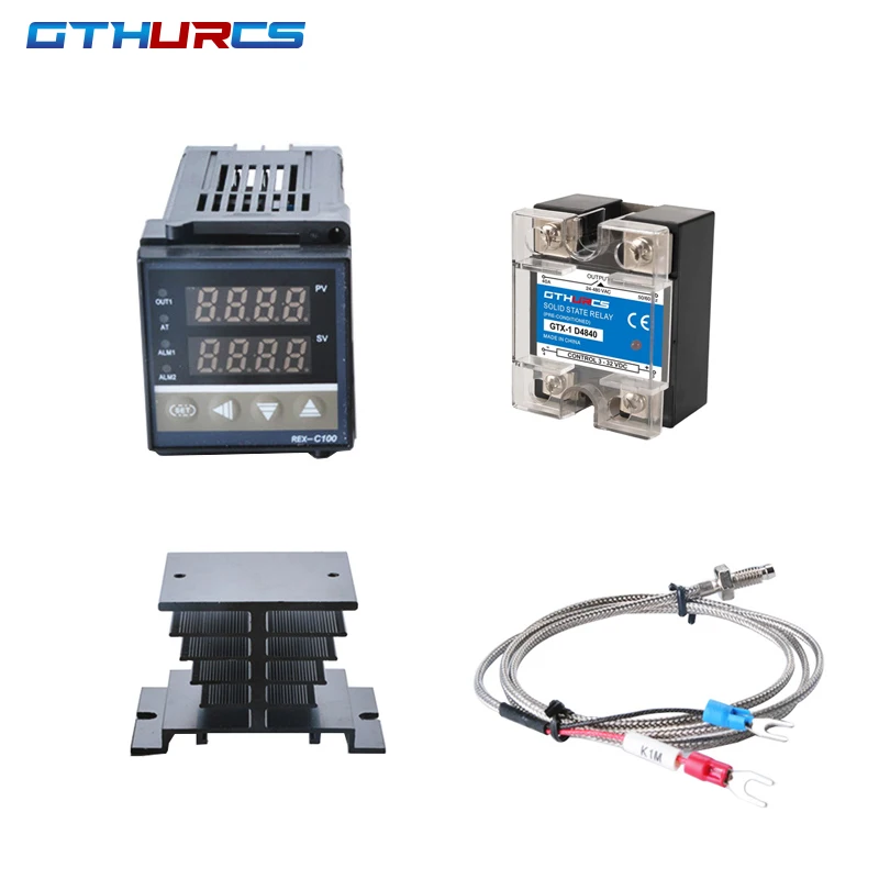 1SETS  REX C100 thermostat + 40DA SSR Relay+ K Thermocouple 1m Probe RKC Digital PID Temperature Controller REX-C100