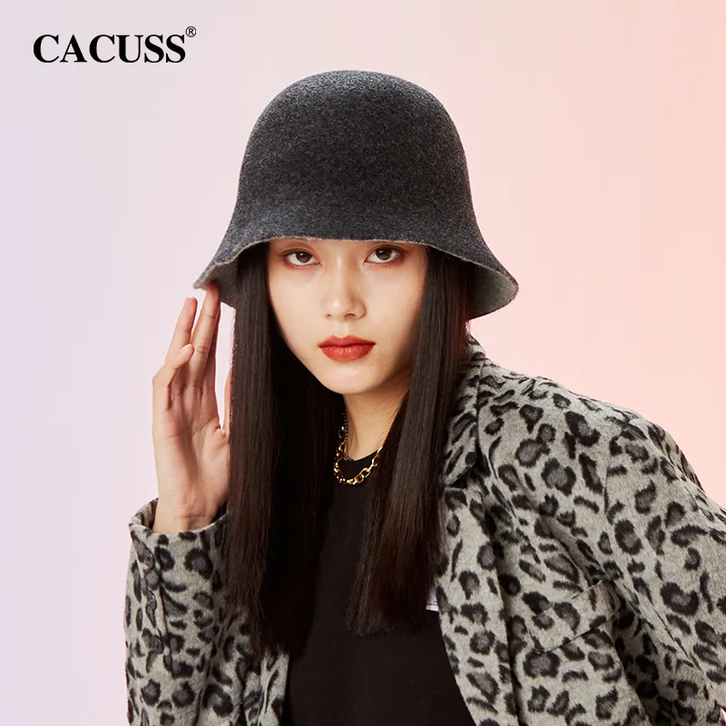 

Hat Spot Autumn and Winter New Female Color Contrast Pure Wool Bucket Hat Woolen Hat Windproof, Warm and Sunscreen Wholesale