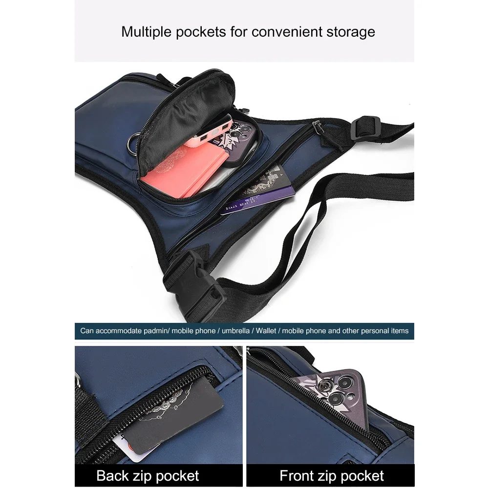 Bolso lateral de pierna de motocicleta para hombre, bolsa de cintura de cadera multibolsillo, monedero de viaje táctico de cuero PU, bolsa de paseo