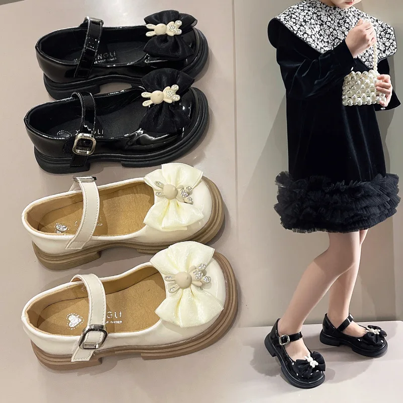 Princess Flat Children's Shoes for Girl  Mary Jane Loafers Sneakers Kids Party Shoes Student Fashion Cartoon Bow Leather Shoes