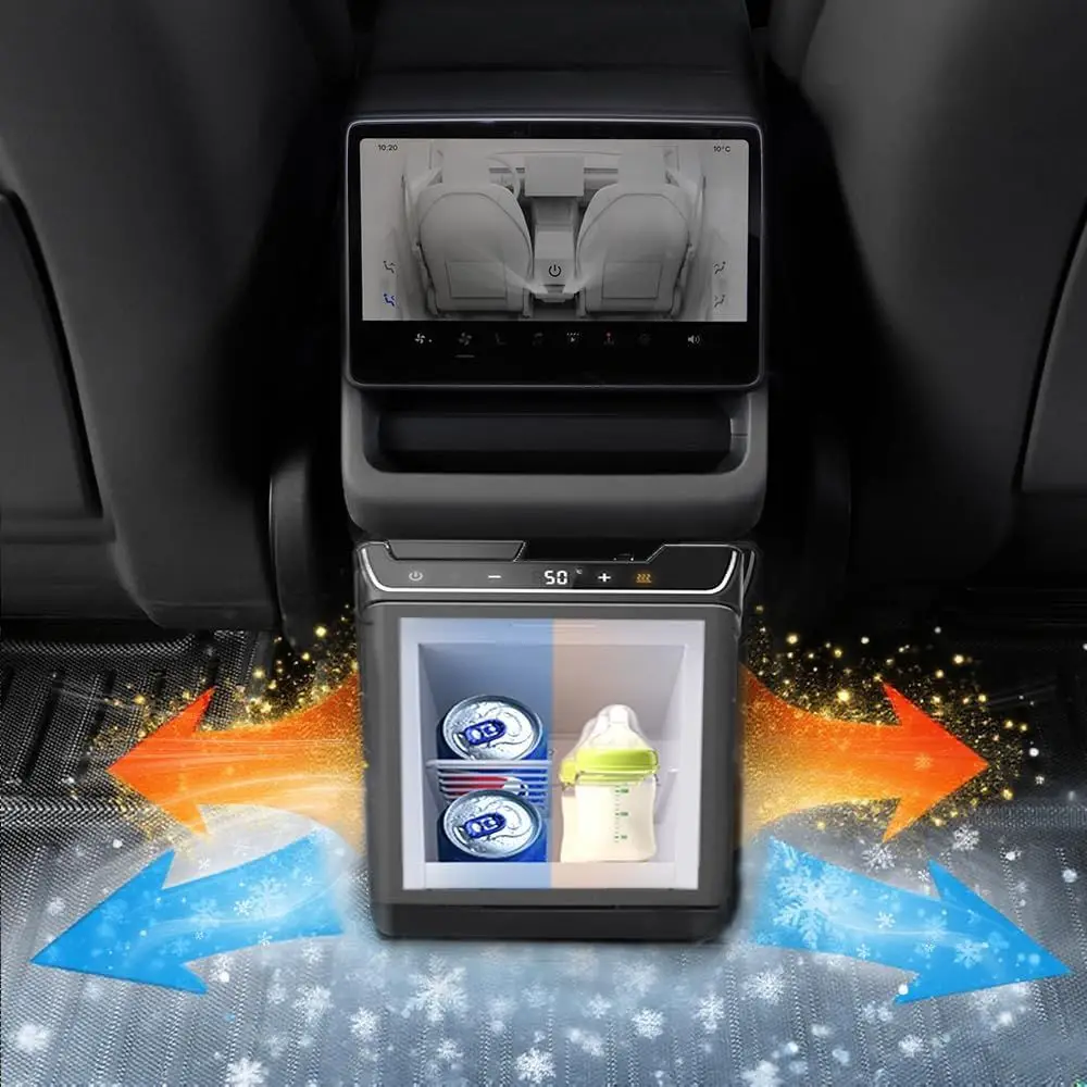 Tesla Model Y Juniper Rear Center Console Refrigerator 3.6L Portable Cooler & Warmer, Tesla accessories for Camping, Outdoor Dri