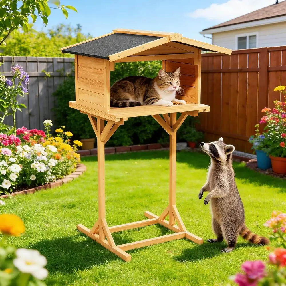 

Outdoor Cat eeding Station, Elevated eral Cat House and Shelter Weatherproo Pet eeding Shel Raccoon Proo Bird ood eeder Stand wi