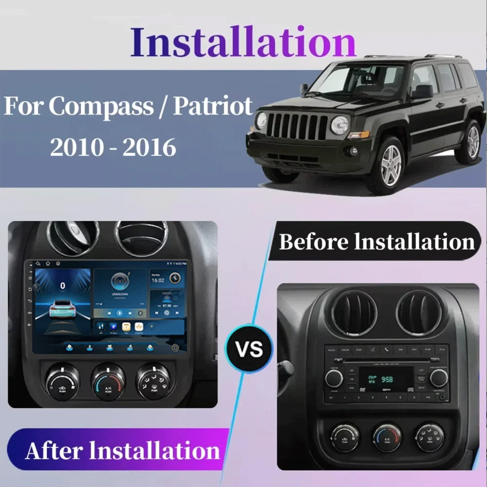 Picture 3: Android 16 For Jeep Compass Patriot 2010 - 2016 Autoradio Stereo 2 Din Player Car Radio GPS Navigation Carplay DSP OBD CD Player