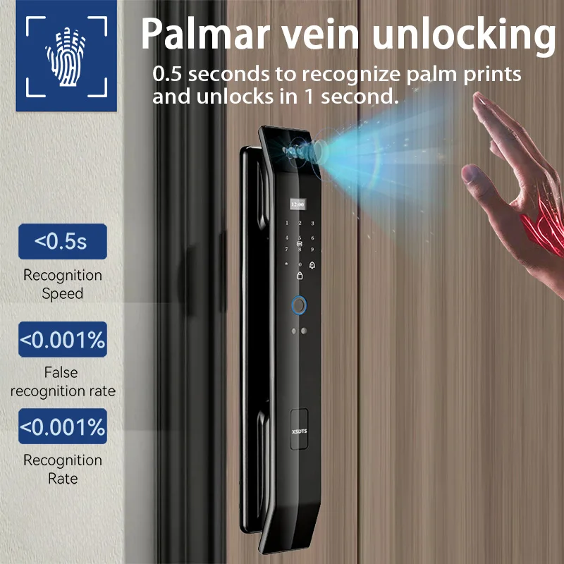 Tuya Palm Vein 3D Face Real-time Intercom Smart Door Lock Biometric Camera Intelligent Fingerprint Password Key Unlock