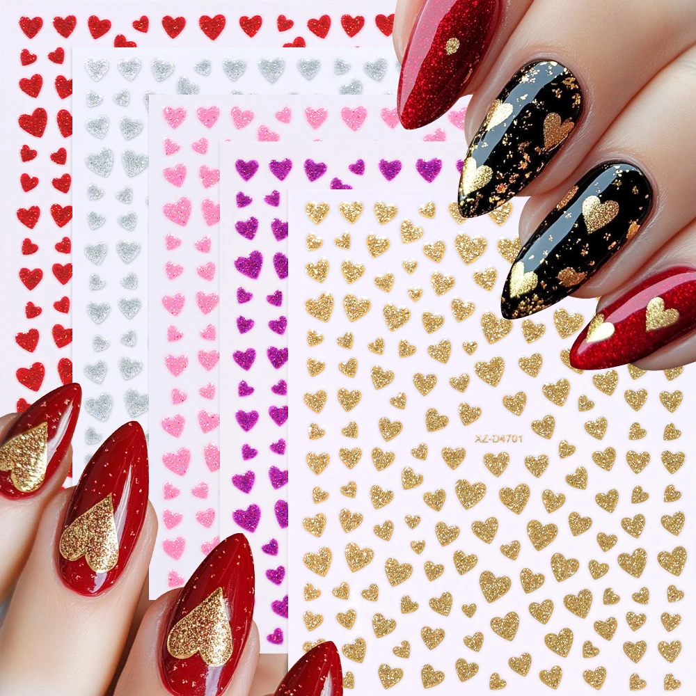 1 قطعة ثلاثية الأبعاد المجسم الأحمر الوردي عيد الحب مسمار الشارات بريق مسحوق الحب القلب مسمار الفن ملصقات رومانسية مسمار الفن لوازم * #1