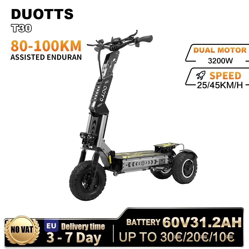 DUOTTS OOTD T30 Electric Scooter 3200W Motor City commuting EScooter 60V 31.2Ah 55km/h Max Speed 13 Inch Off-Road Tyres E-Scoote