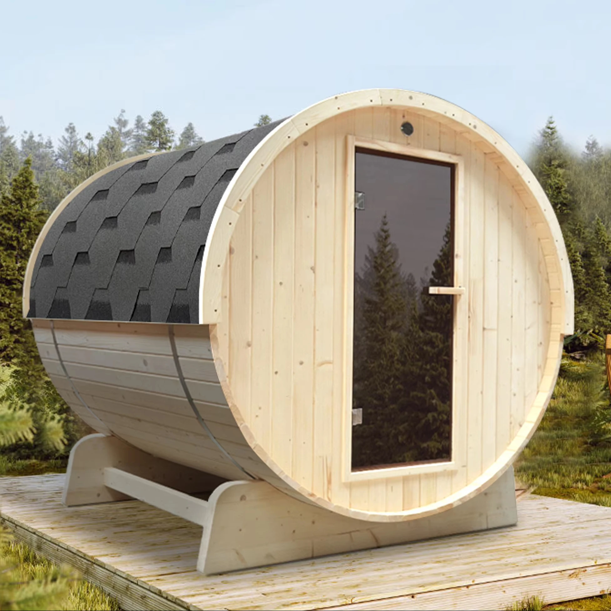Support 4 Persons Family Wooden Health Cabin Outdoor Barrel Traditional Sauna