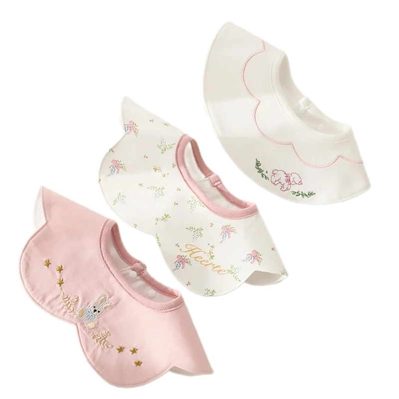 3pcs Toddler Waterproof Bibs with Lovely Embroidery Infant Waterproof Bibs Set Infant Mealtime Bibs Lovely Pattern Bibs