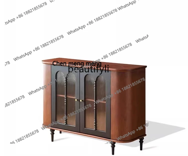 

American solid wood dining side cabinet French retro arched door storage locker living room antique wall tea cabinet H