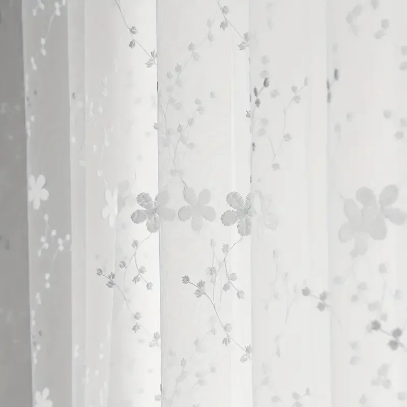 White Milk Embroidery Customize Curtains for Living Room Bedroom Valances Light Translucent Curtains