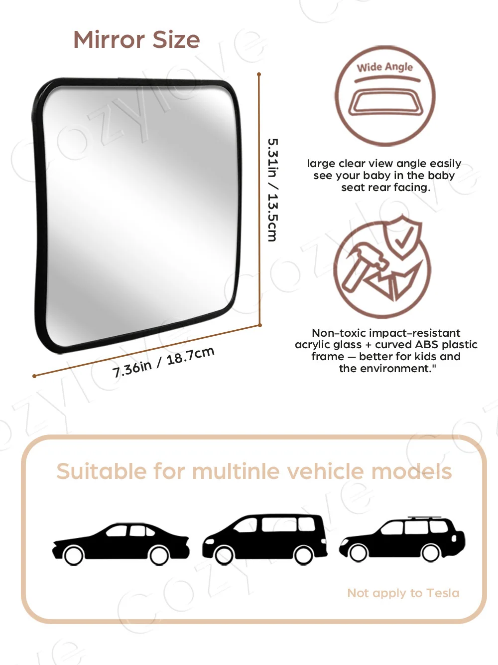1PC Certified Shatterproof Baby Car Mirror, Crash-Tested with View for Rear-Facing Infant Safety