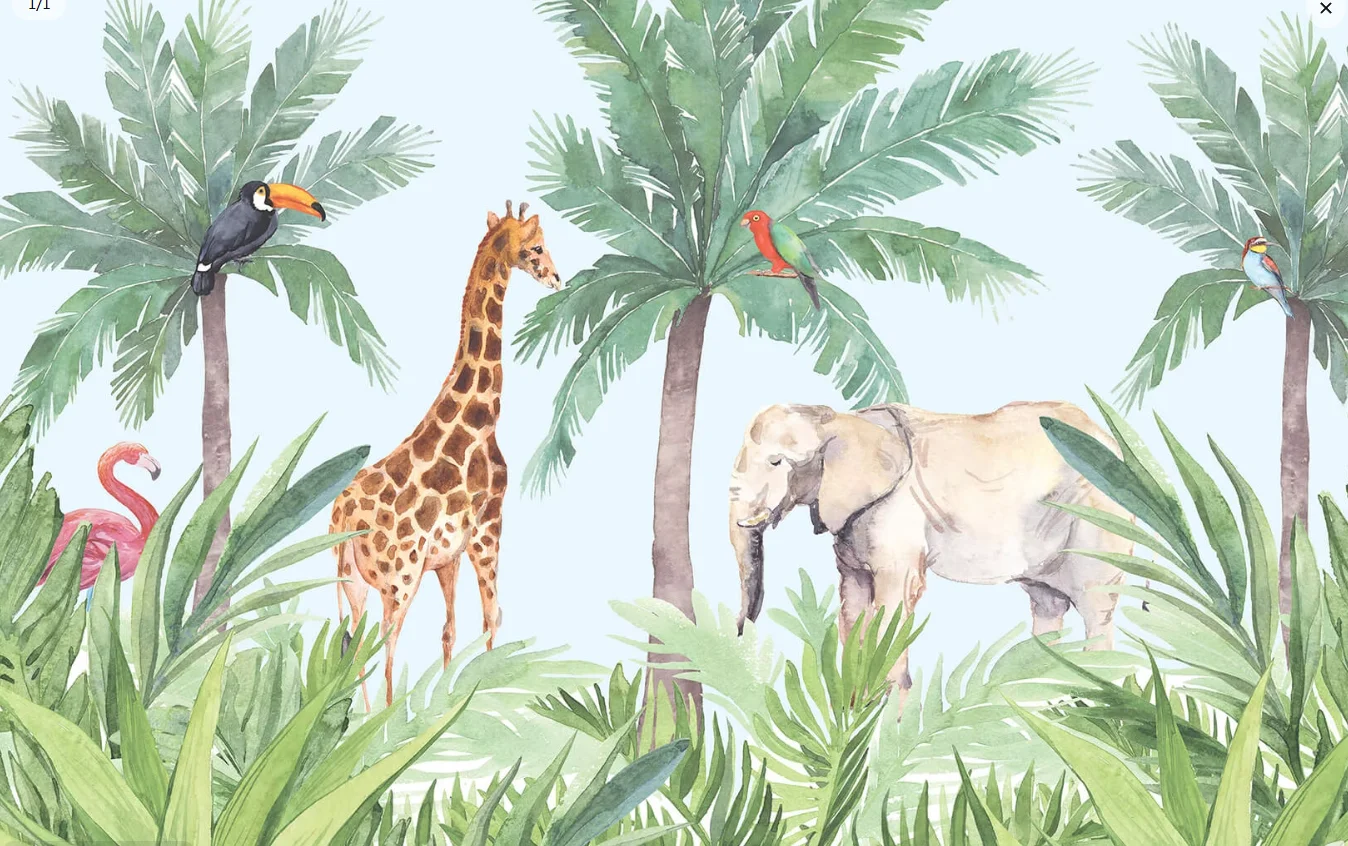 custom watercolor jungle Giraffes Elephants wallpaper wall mural for kids nursery room animal wallpaper sticker art decoration
