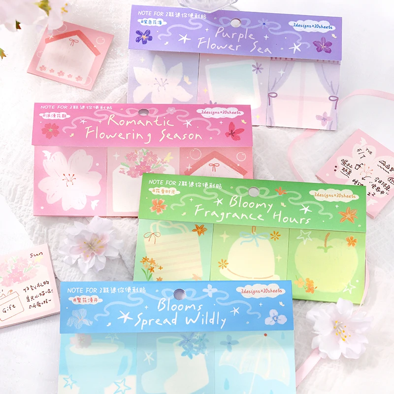 90sheets Mini Post-it Note Set, Dialogue Between Wind and Flowers, Fresh Handbook Message Writing Collage Material Sticky Notes