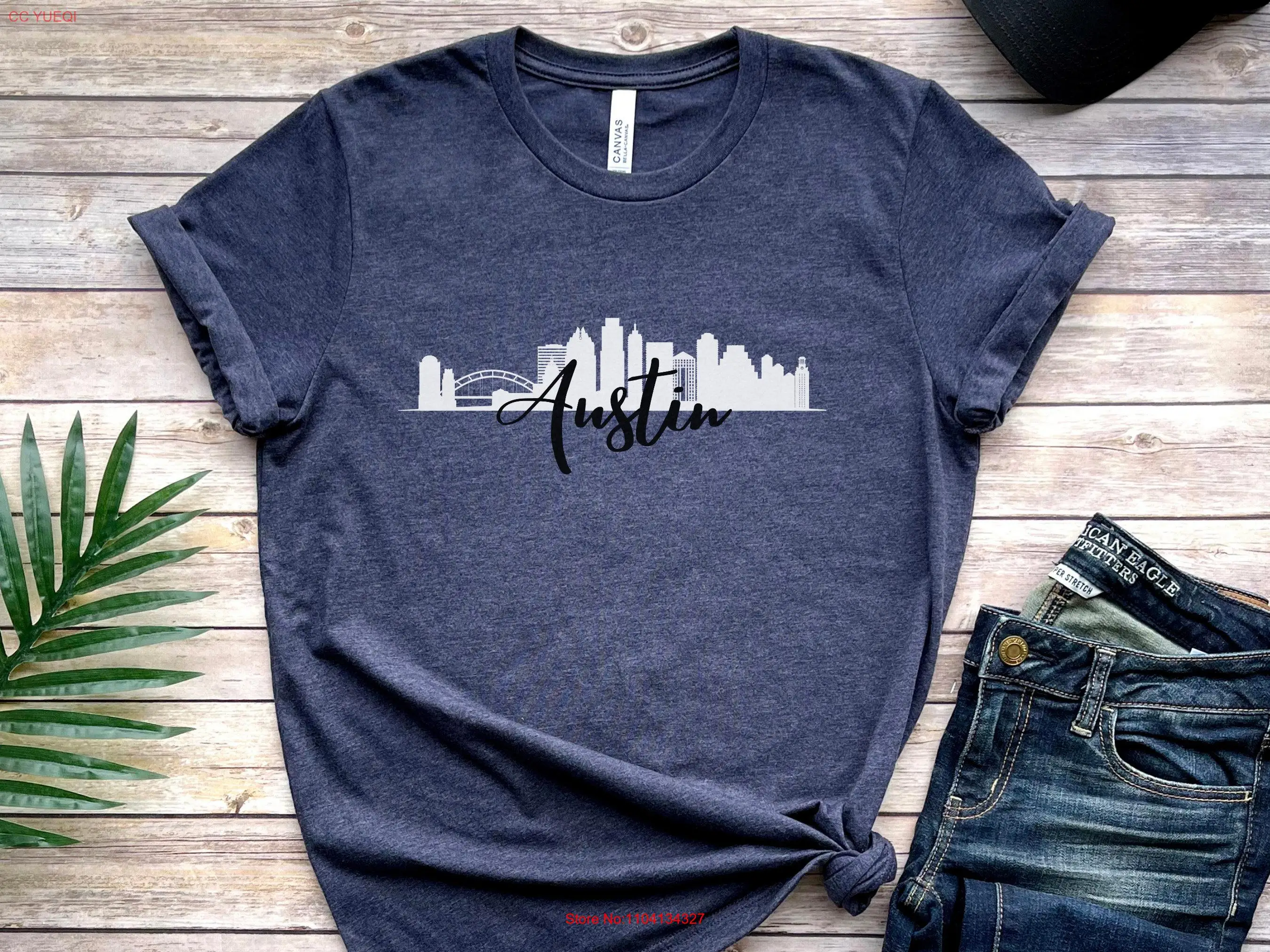 Austin Texas Skyline T Shirt Silhouette Cityscape of TX Housewarming  long or short sleeves