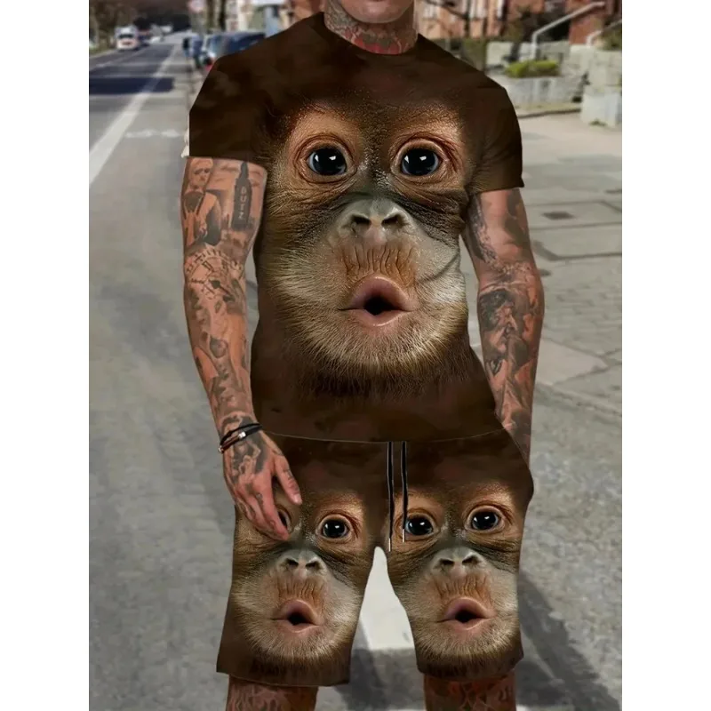 

2025 Fun 3D Printed Round Neck Men's Short Sleeve Set Urban Street Fashion Men's Outdoor Leisure Two Piece Set