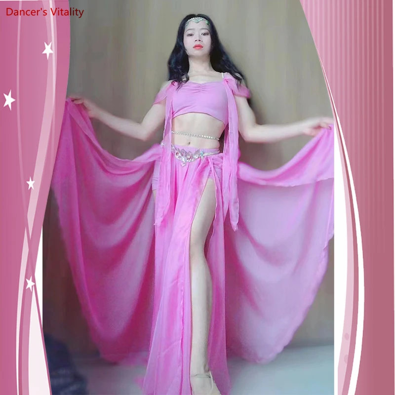 Bellydance Trang Phục Luxory Nữ Múa Bụng Voan Sleevless Đầu + Váy Dài 2 Chiếc Cusomzied Người Con Trưởng Thành Phương Đông Bộ Trang Phục Mặc