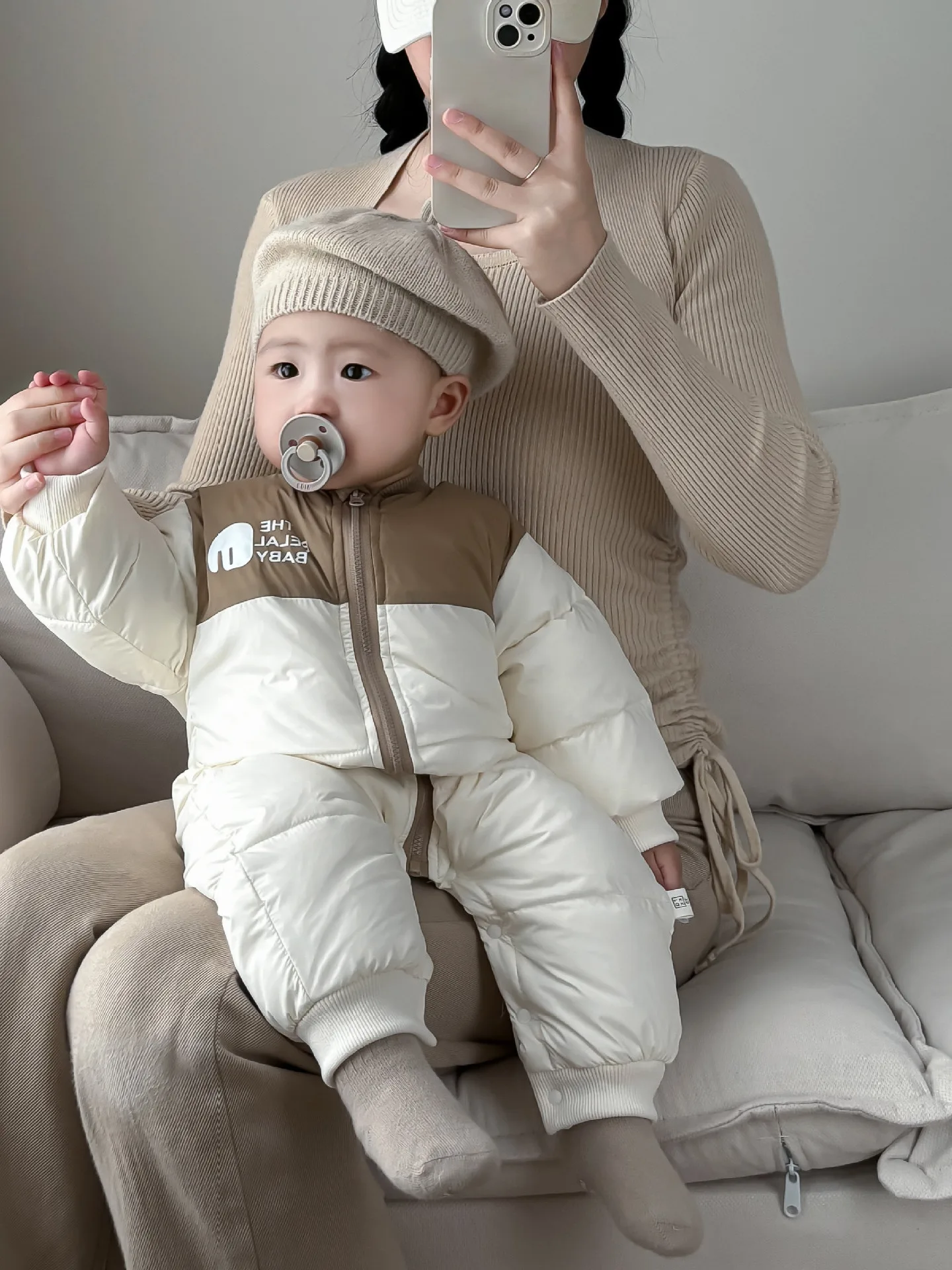 

Baby Winter Outfit Cute Plu down Jaet Rer Thi Warm Newborn Clothes for Outdoor Commute Sle Long Sve Zipper Pure...