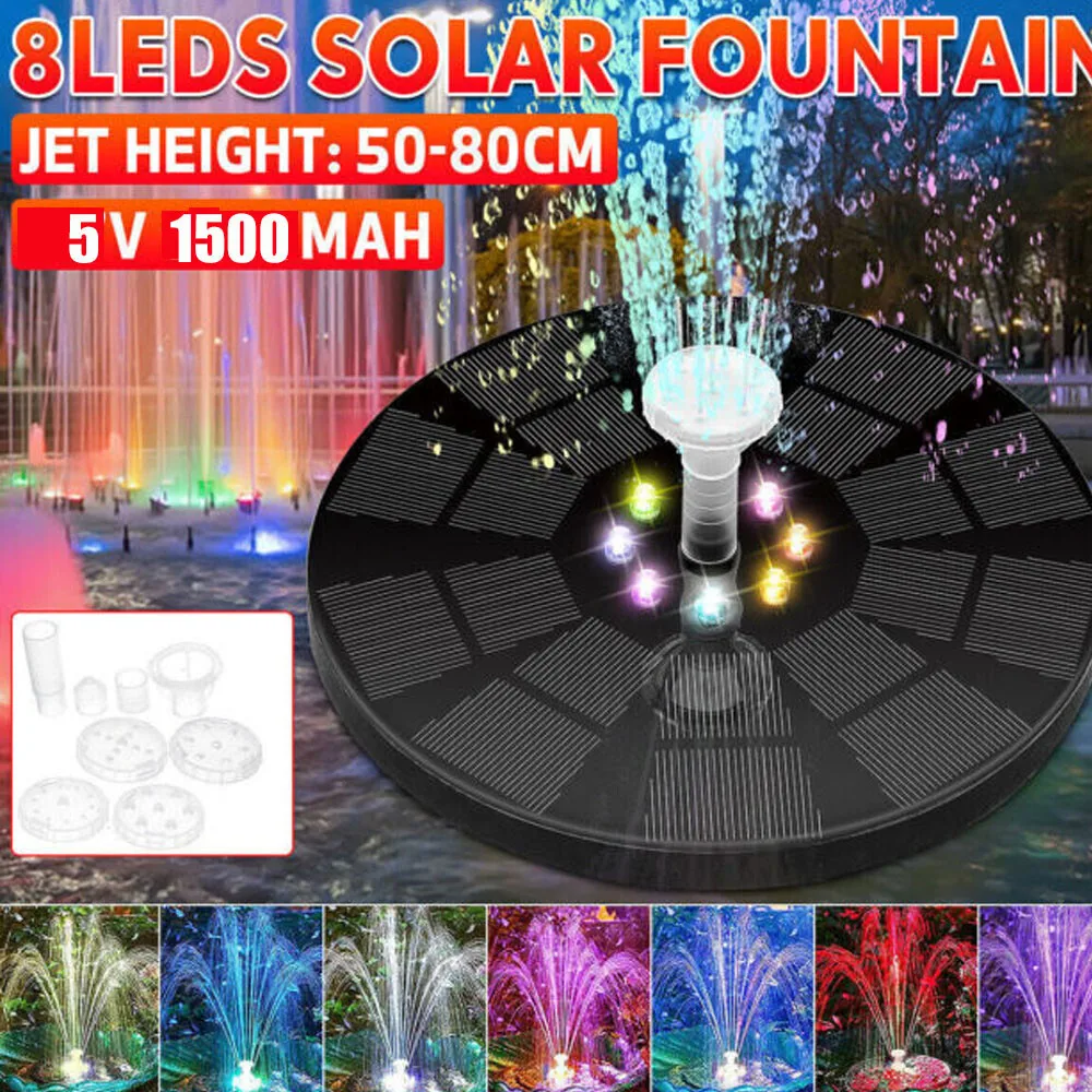Luz de fuente de 3W, 7 colores, luz solar LED para fuente, fuente giratoria con 6 boquillas, bomba de agua, decoración de jardín, 160 cm