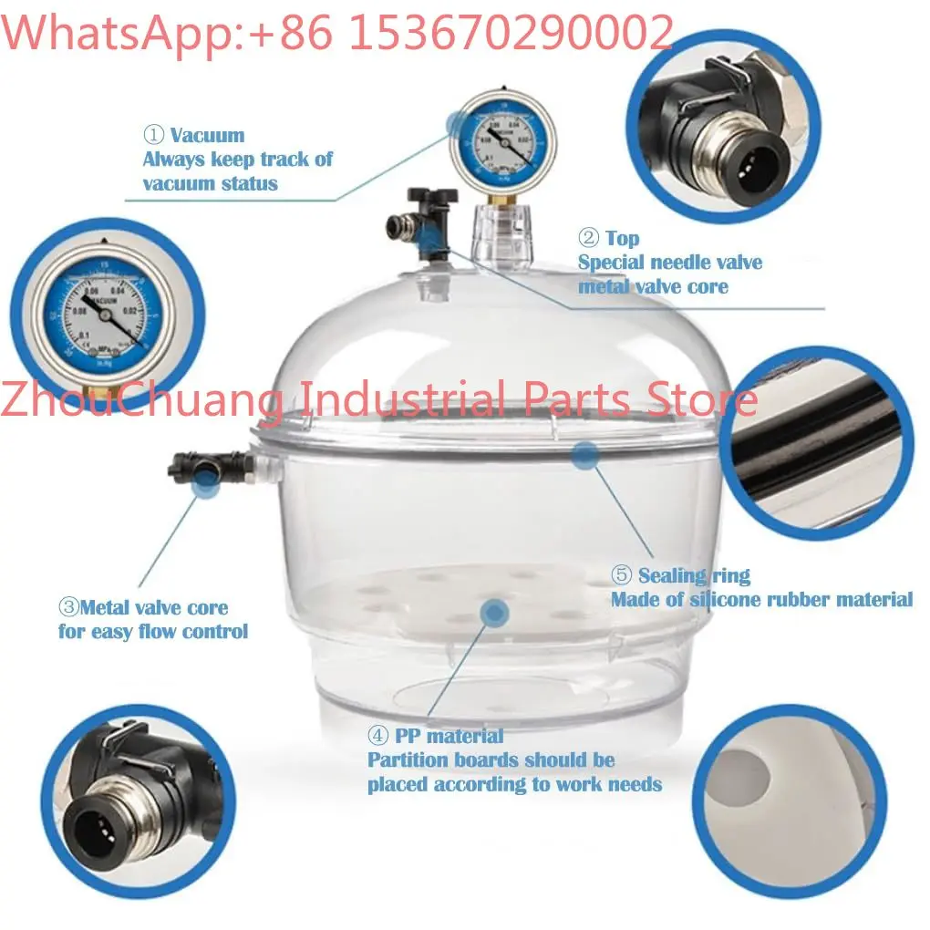 150mm/250mm Vacuum Desiccators Transparent Dryer Jar Dryer Glassware Drying Vessel with Pressure Gauge Lab Desiccator