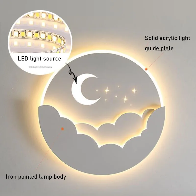 Imagem -04 - Led Nuvem e Estrelas Lua Parede Luz Quarto Lâmpada do Teto Noite Quarto de Criança Crianças Criativo tv Fundo Escadaria Torch Passarela