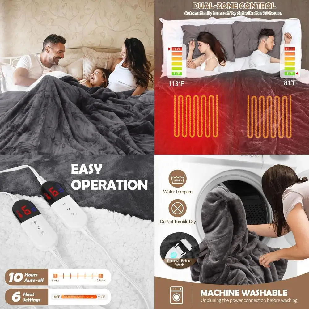 

Queen Size Dual Control Electric Blanket 84x90 with 10 Timers, 6 Heat Levels, Overheat Protection, Flannel Sherpa, ETL Certified