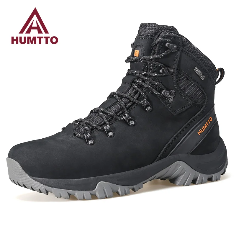 HUMTTO Winter Boots Men Waterproof Black Rubber Ankle Boots Mens Luxury Designer Platform Shoes Leather Work Safety Sneakers