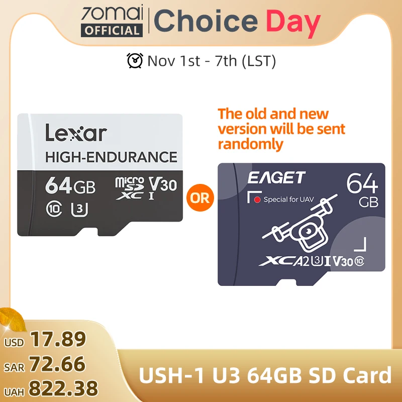 Alta resistência micro sd 32gb 64gb 128gb cartão tf USH-3 para 70mai 4k traço cam a810 a800se a800s a510 a500s m310 s500 cartão eaget