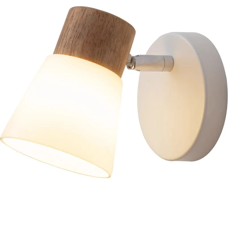 

Wall lamp Nordic log wind bedroom bedside Simple modern LED solid wood