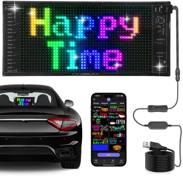 

5V/2A Flexible Scrolling LED Double Row Programmable LED Light Sign for Car Display Bluetooth Control Text Message Graffiti