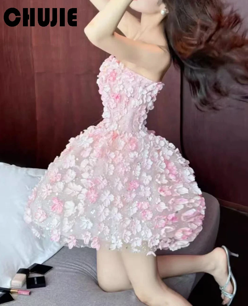 

A Line Flowers Mini Cocktail Dresses Strapless Short Graduation Dress Short Homecoming Dresses For Teens выпускное платье