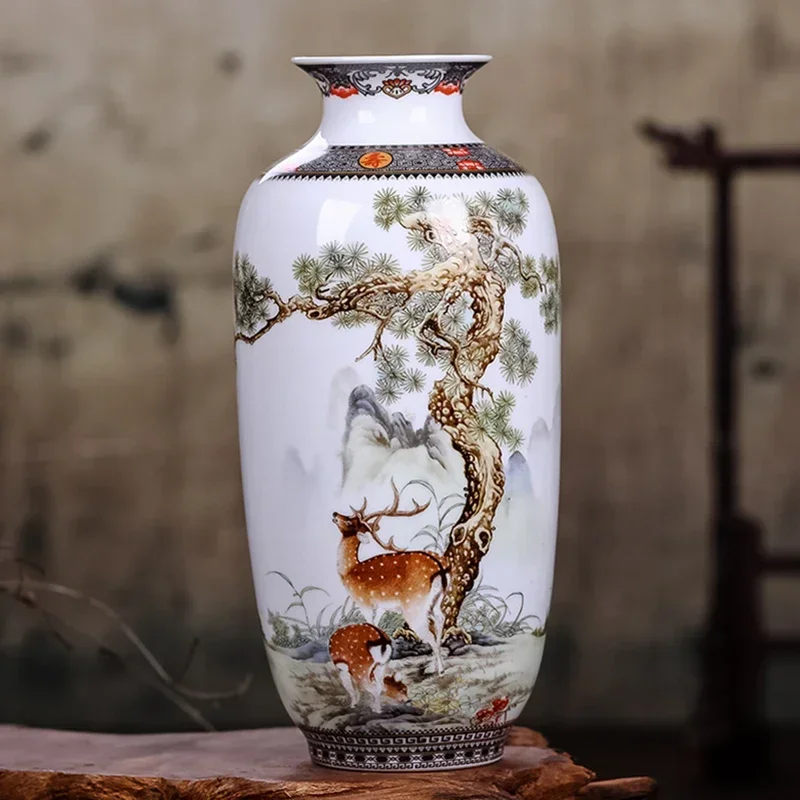 Vaso de Cerâmica Jingdezhen, Vaso Tradicional Chinês para Flores, Decoração de Sala de Estar, Vaso com Superfície Lisa e Fina, Artigos de Decoração
