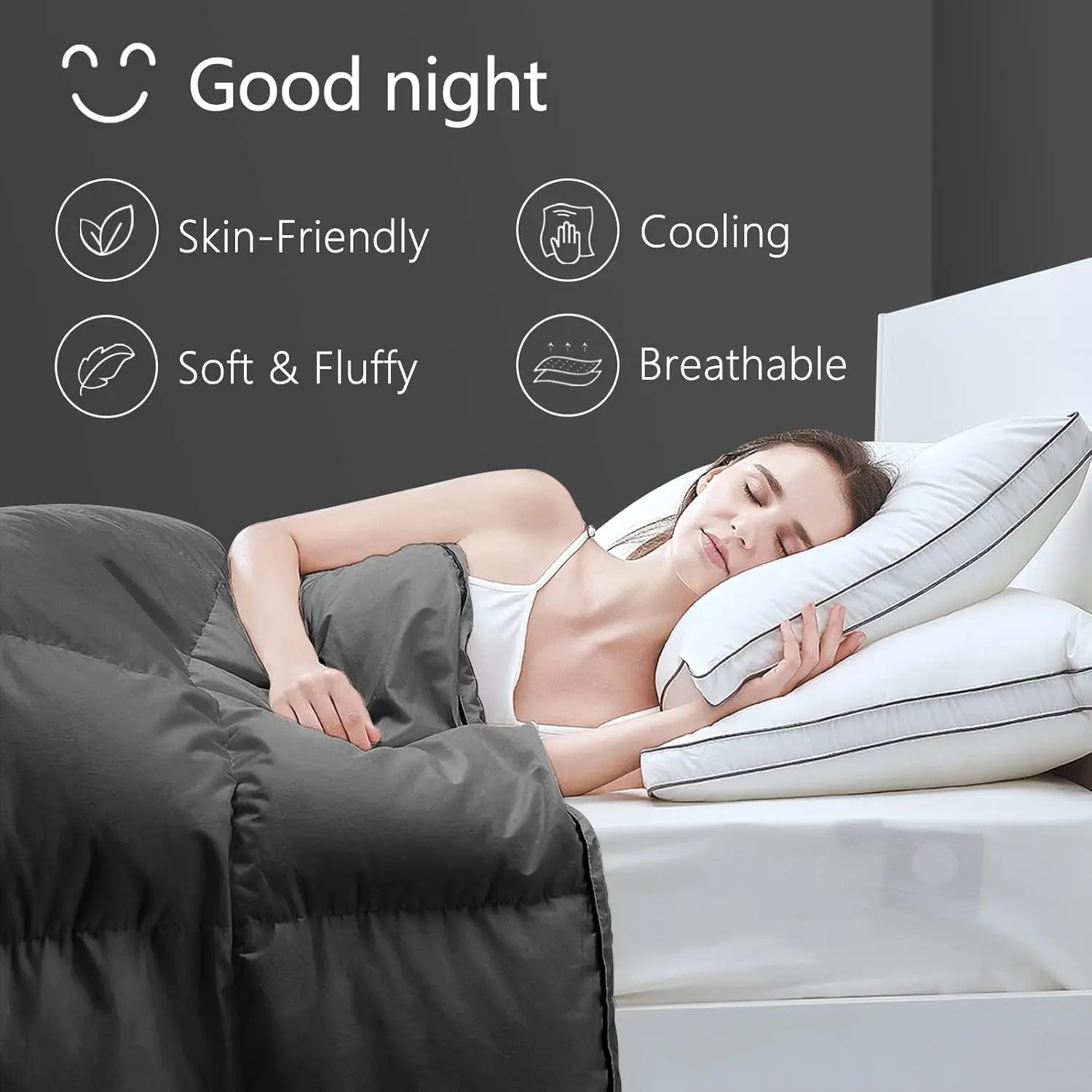 Edredão King para todas as estações com fibra espiral 4D, edredão acolchoada cinza respirável, estilo hotel (90x102 polegadas)