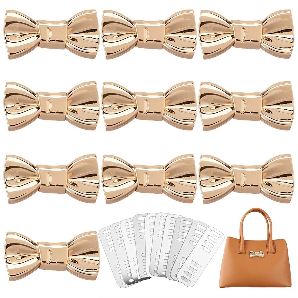 10Pcs Purse Tag Metal Bag Labels Gold Alloy Bowknot Handmade Sewing Items Crochet Purses Signs Label Tags with Shim for DIY