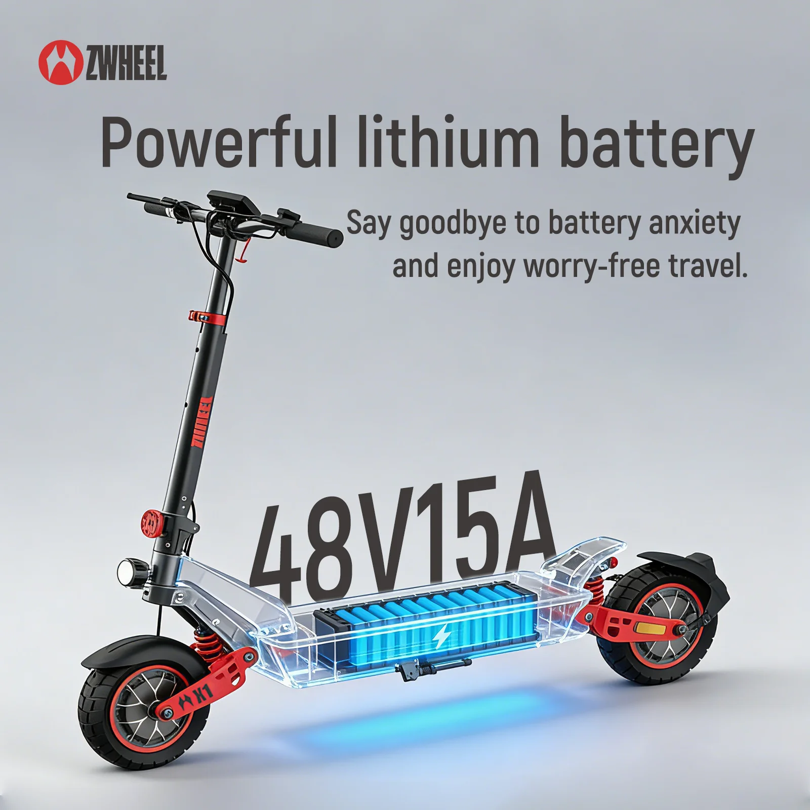 ZWHEEL D3 X1 (ZSB1) Elektroroller für Erwachsene – 1200W Motor, 48V 15Ah Batterie, 55KM Reichweite, 52KM/H Höchstgeschwindigkeit, 10-Zoll-Reifen, Smart LCD-Display, APP-Steuerung, Vorder- und