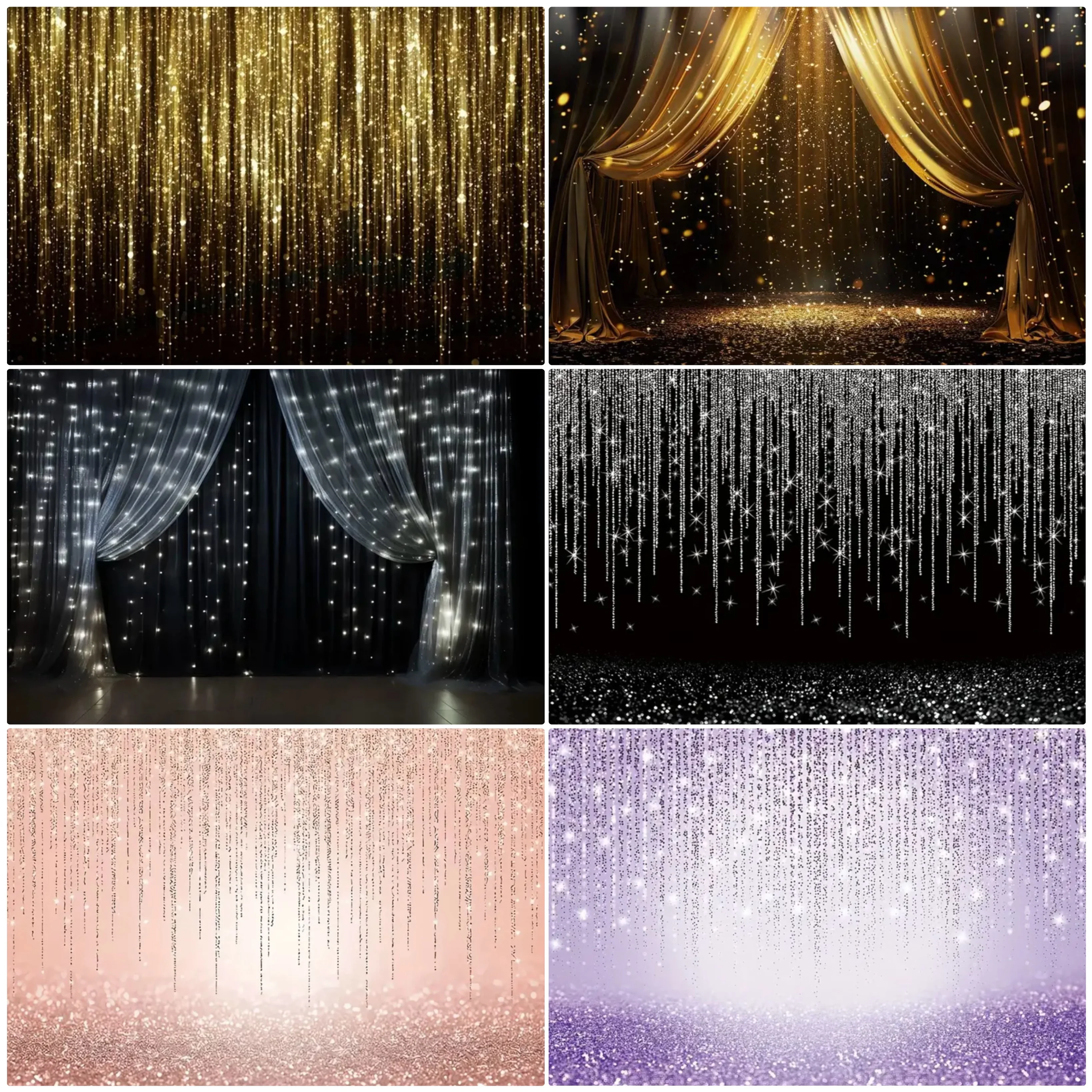 Black Gold Silver Glitter Backdrops Golden Shiny Dot Star Polka Light Bokeh Backgrounds For Birthday Weeding Party Baby Shower