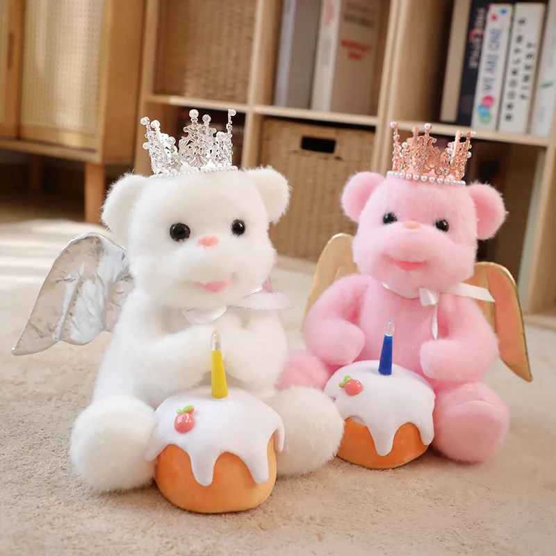 Angels Make Wishes Happy Birthday Bear Plush Toys Cute Stuffed Animal Wing Bears Can Singing Talking Dolls for Kid Birthday Gift