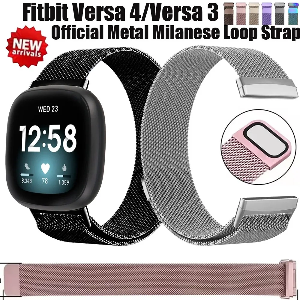 Offizielles Metall-Milanese-Loop-Armband für Fitbit Versa 4/Versa 3. Bequemes Armband für Fitbit Sense 2-1. Magnetisches Uhrenarmband
