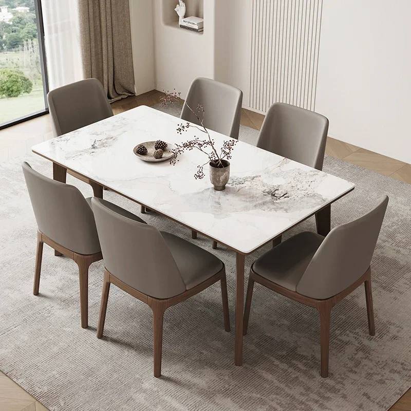 Dining Table And Chair Combination Modern Simplicity Ash Wood Rectangle Soft Pack Chair Furniture Solid Wood Bright Rock Slab