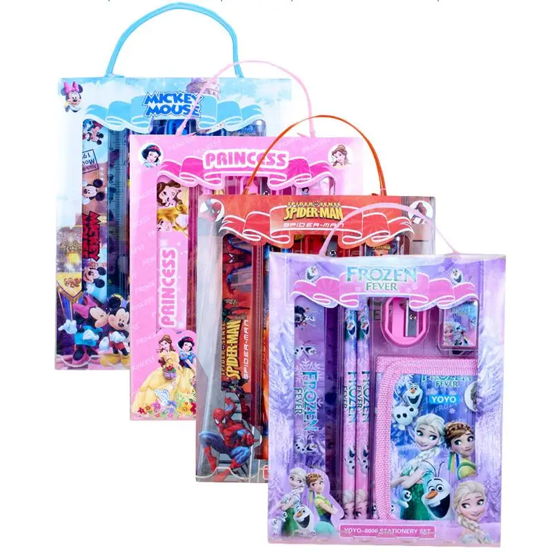 Disney Frozen Spiderman Mickey Mouse Stationery Set Children\'s Cute Cartoon Pencil Box School Supplies Children Birthday Gifts