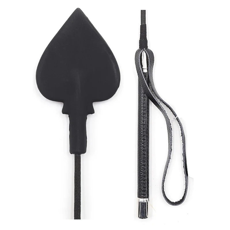 55CM Black Silicone Butterfly Shaped Top Long Straight Whip Riding Crop Flogger Paddle Slapper Horse Training Dressage Whips