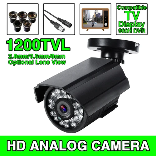 Imagen 1 del producto Cámara CCTV Exterior Mini Compatible con TV, IP66 Impermeable, 1200TVL HD, Visión Nocturna, CVBS Analógica, Audio, IR-CUT, Configuración Sencilla y Rápida