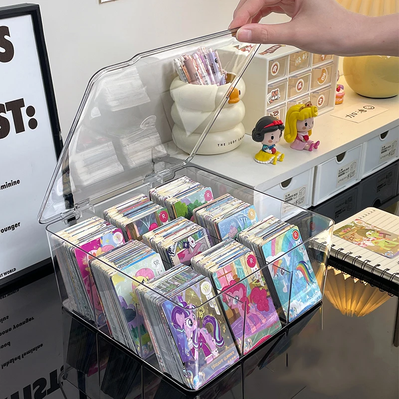 mall card storage box with flip lid; acrylic treasure box; sticker; Lioh Man card; My Little Pony card; partitioned card box