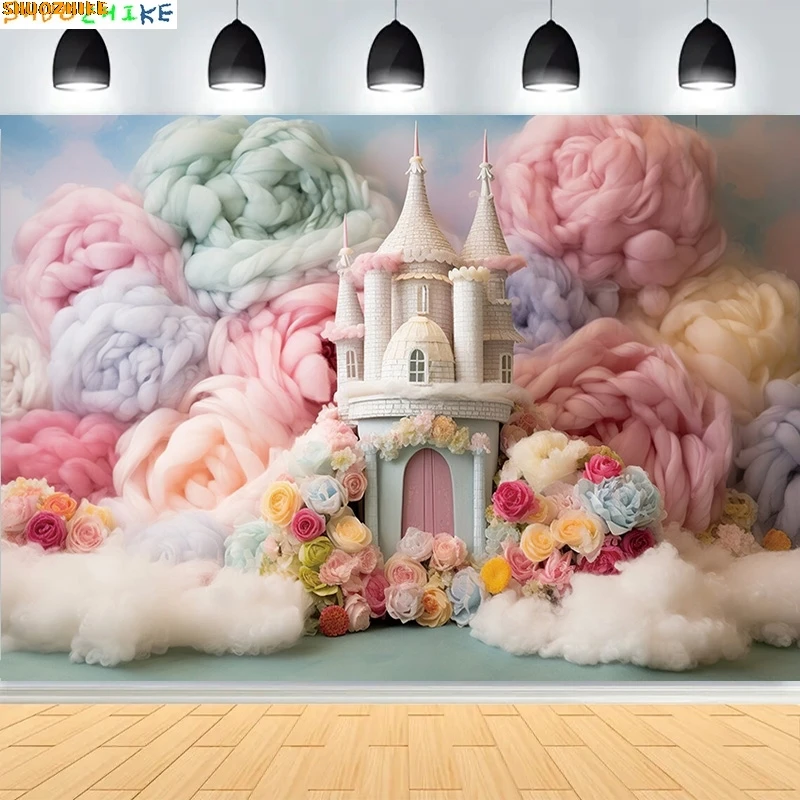 

Colorful Balloons Fluffy Clouds Twinkling Stars Photography Backdrops Kids Teddy Bear Birthday Party Photo Background SX-01