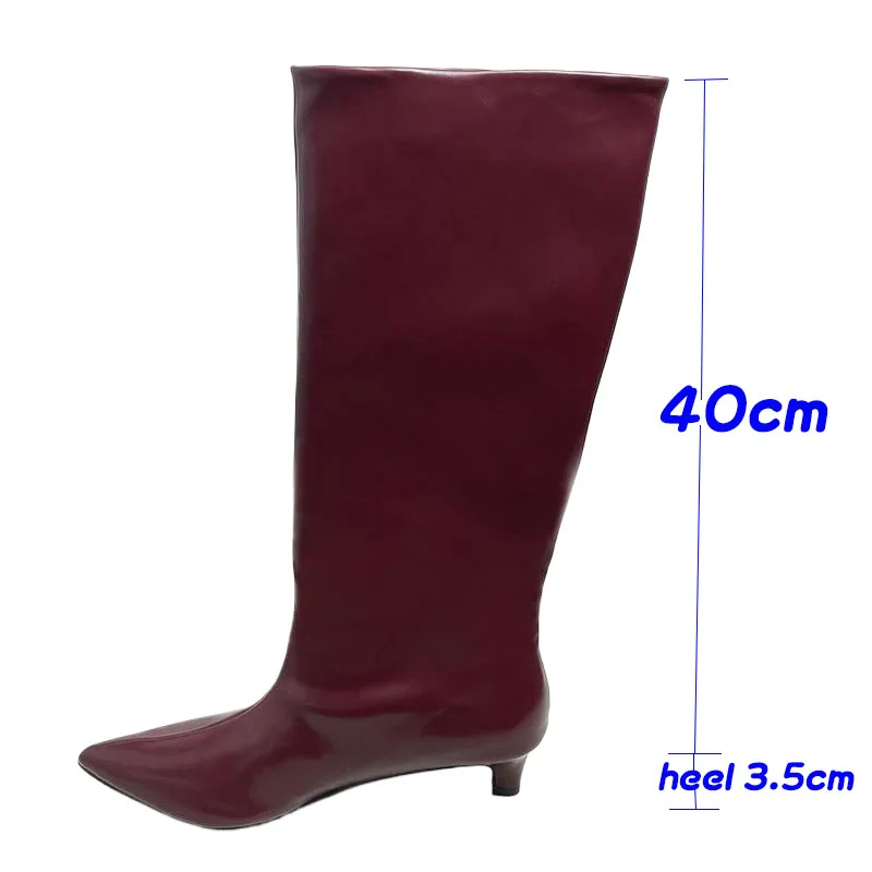 Fashion Pointed Toe Ladies Long Modern Booties Female Designer Slip On Knee High Boots For Women Shoes With Low Heel Shoes