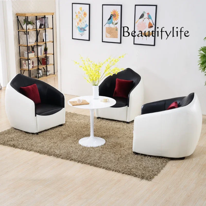 Fashion Personality Leather Sofa Simple Creative Black and White Curved Single Negotiation Leisure Reception Chair Office