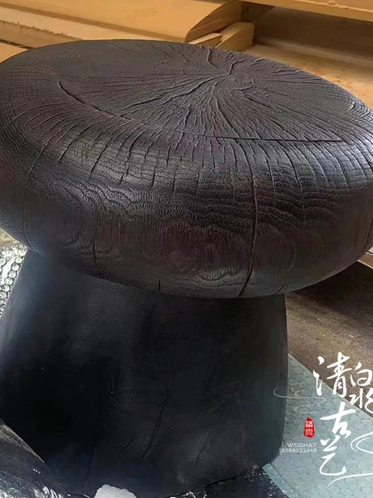 Mushroom Stool Home Shoe Changing Stool Solid Wood Household round Low Stool Bench